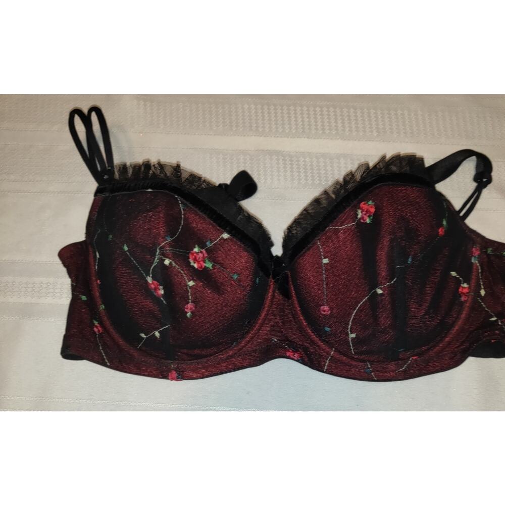 Enchanted Bra Sz 40C Black Overlay Embroidered Roses Floral Lace Goth Grunge - Picture 10 of 14